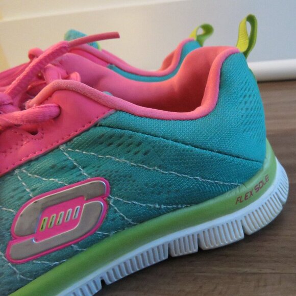 SKECHERS Flex Appeal Memory Foam Cosmic Pink Green Athletic Sneakers Shoes US 5 - Picture 9 of 13
